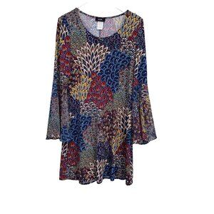 MSK Womens L Boho Bell Sleeve Tunic Dress With Vibrant Paisley Print Lightweight
